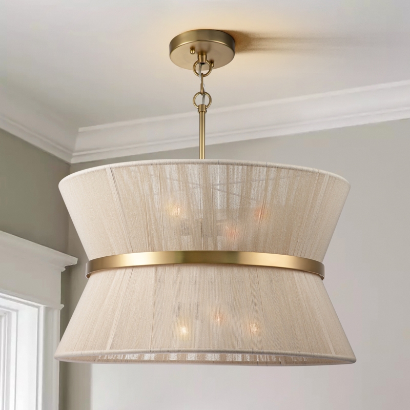 Drum Chandelier Modern Boho Woven Hourglass Panels Gold Candle Sockets