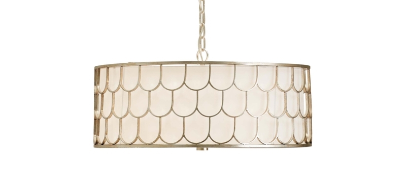 Drum Chandelier Polished Chrome Geometric Fretwork Transitional Glam