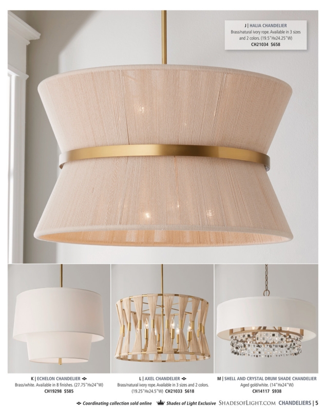 Drum Chandelier Tiered Shell and Crystal Mix White Clear Coastal Dining