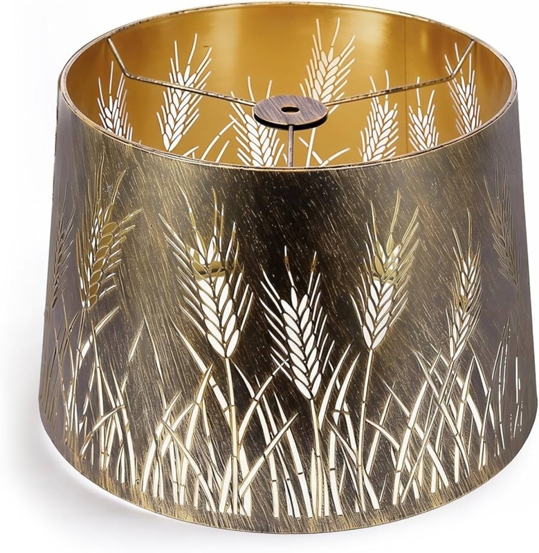 Drum Lamp Shade, Antique Bronze Etched Wheat Design