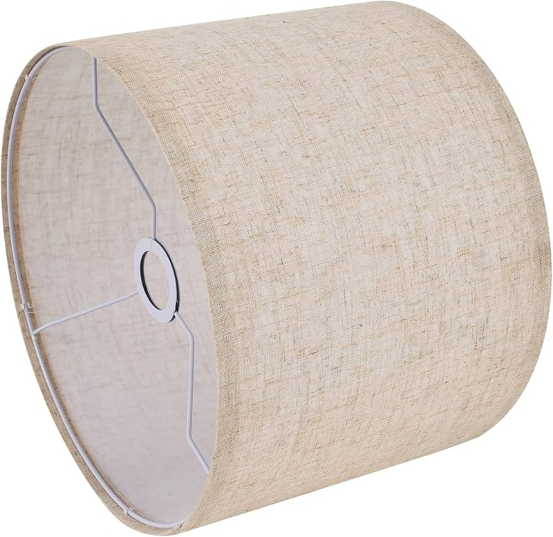 Drum Lamp Shade, Beige Linen-Like Fabric with Rolled Edges