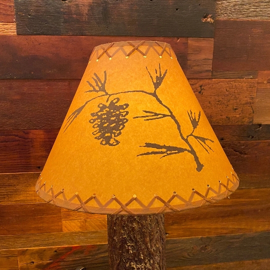 Drum Lamp Shade featuring Pinecone Motif and Whipstitch Edges.