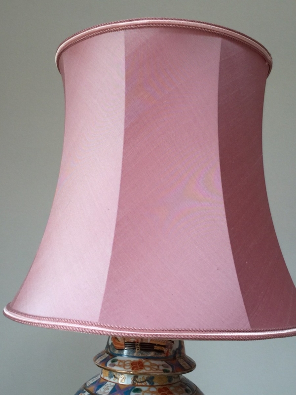 Drum Lamp Shade, Large Silk-Like Off-White, Vertical Piping Vintage