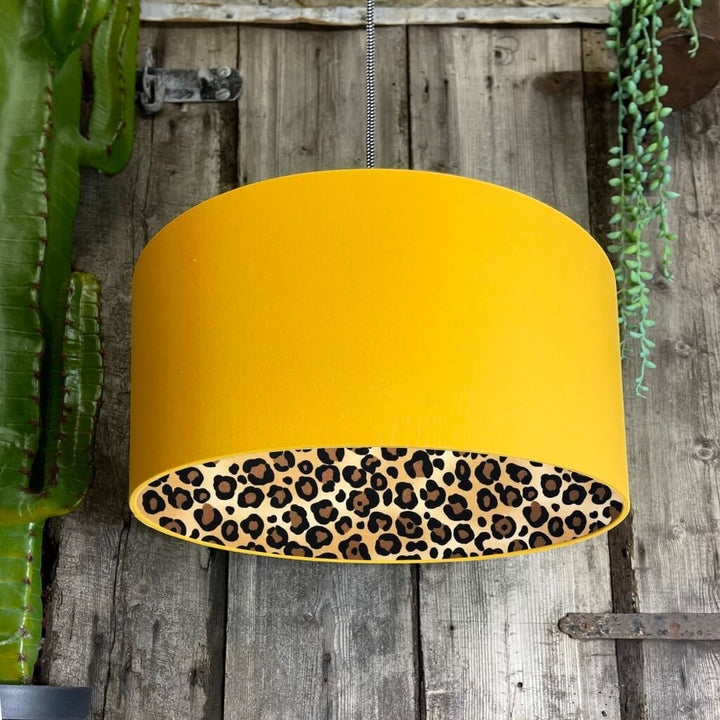 Drum Lamp Shade Maximalist Decor Hidden Leopard Print Lining