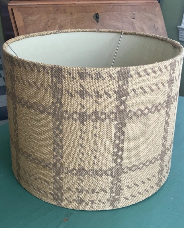 Drum Lamp Shade, Rustic Green Plaid Pattern, Burlap Texture