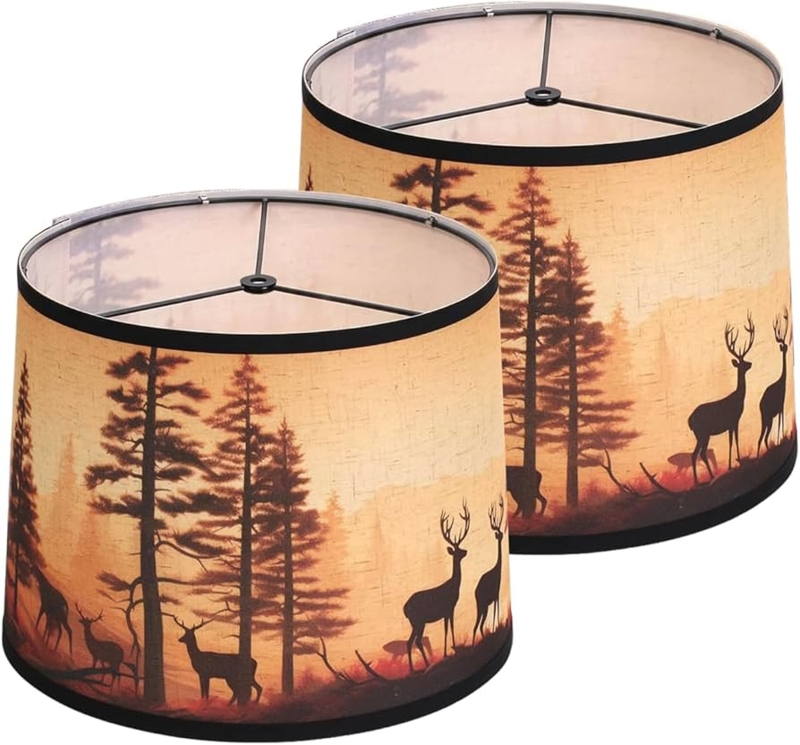 Drum Lamp Shade Set of Two with Deer Silhouette Print for Lodge.