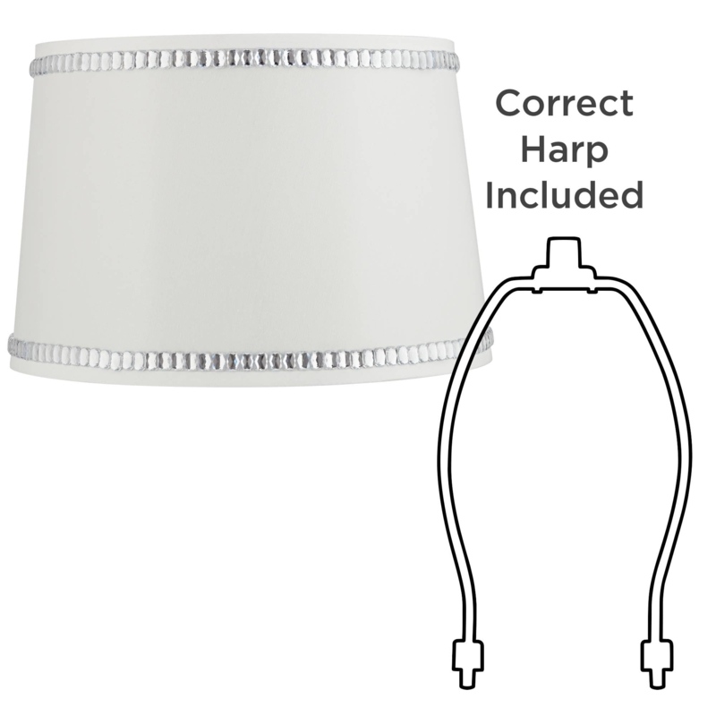 Drum Lamp Shade, White Fabric with Dangling Crystal Fringe Trim