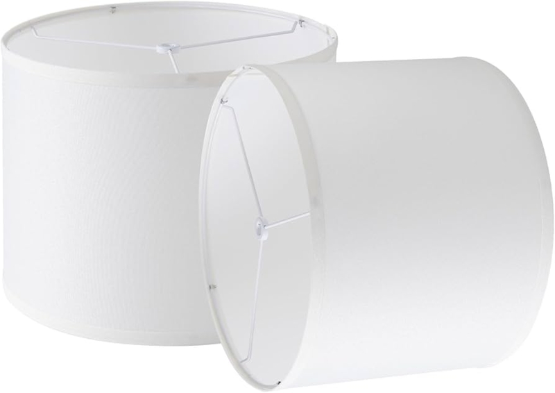 Drum Lamp Shades Set, White Finish Linen, Hardback