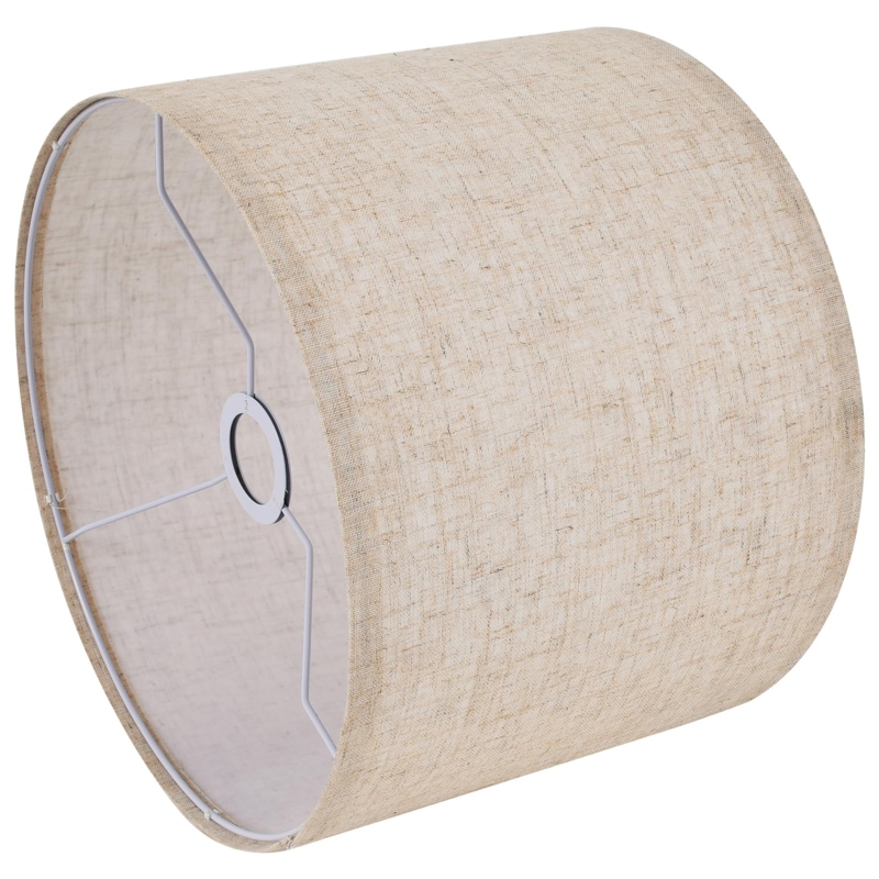 Drum Lampshade Beige Slub Linen Collapsible Neutral Replacement