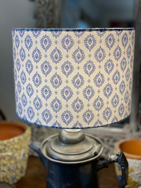 Drum Lampshade, Blue Floral Pattern, French Country Style