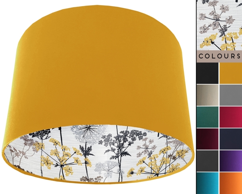 Drum Lampshade Grey and Mustard Botanical Cow Parsley Print
