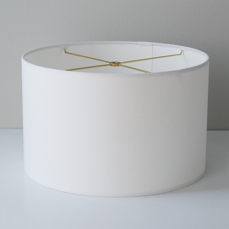 Drum Lampshade in White Cotton Duck with Brass Fitter