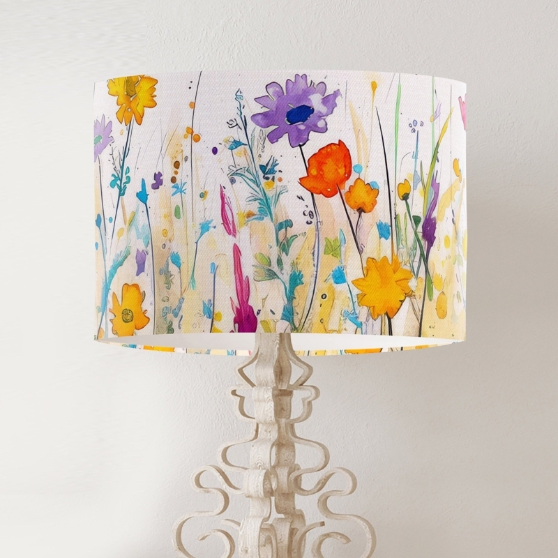 Drum Lampshade: Oversized Floral Print, Maximalist Style, Vibrant Accent