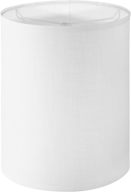 Drum Lampshade, Tall Silhouette Crisp White Linen-Like, Minimalist