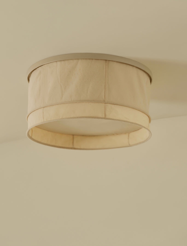 Drum Light Shade Cover in White Linen-Like Fabric