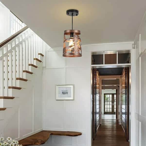 Drum Pendant Light Bronze with Geometric Cutouts