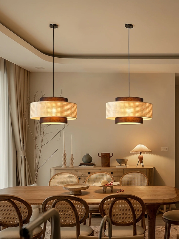 Drum Pendant Light: Japandi Style White Tiered Shades Minimalist