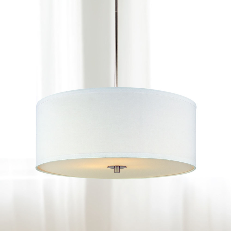 Drum Pendant Light: Minimalist White Shade with Satin Nickel Finish