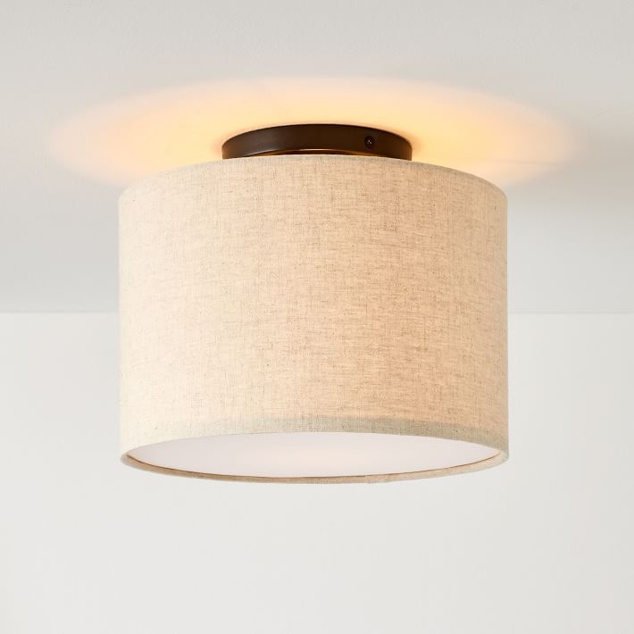 Drum Shade Flush Mount Natural Textured Linen Natural Texture Linen (16"), West Elm 6020297