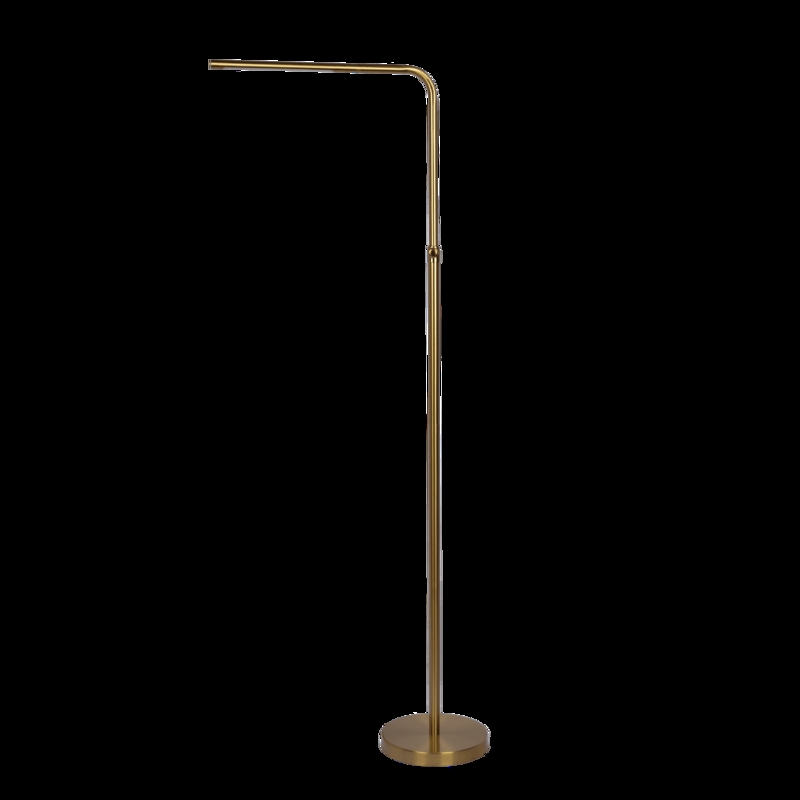 Dual Head Floor Lamp: Slim Profile Brassed Gold Adjustable Task Light