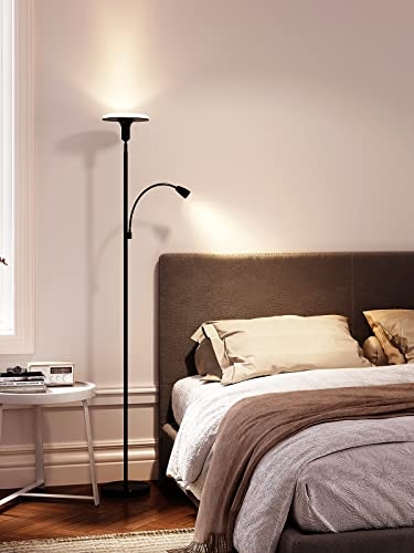 Dual Light Floor Lamp, Adjustable Reading Arm Black Metal