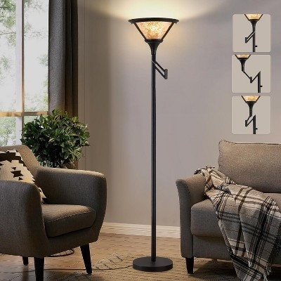 Dual-Light Floor Lamp: Torchiere with Adjustable Swing Arm