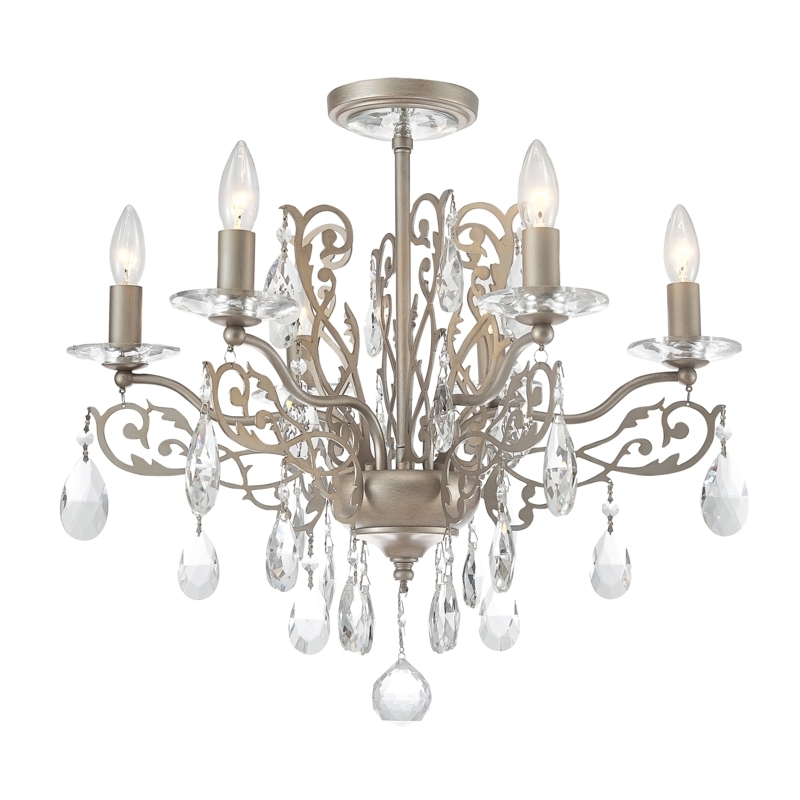 Easton Scroll French Country Crystal Chandelier, 32"W x 38"H / Vintage Silver Italian Concept 32"W x 38"H
