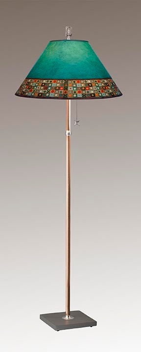 Eclectic Floor Lamp Jade Mosaic Shade Stone Base Double Stem