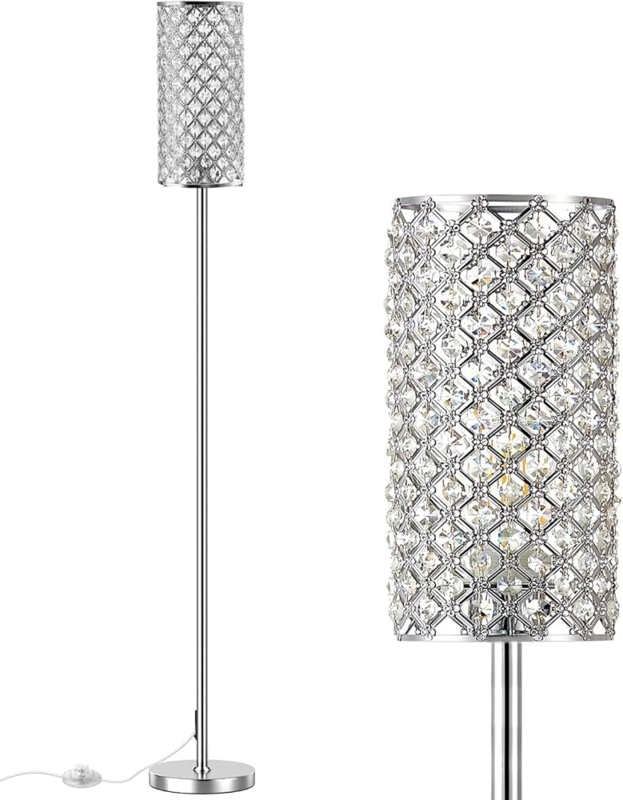 Elegant Crystal Tree Floor Lamp: 3-Light Polished Silver Design
