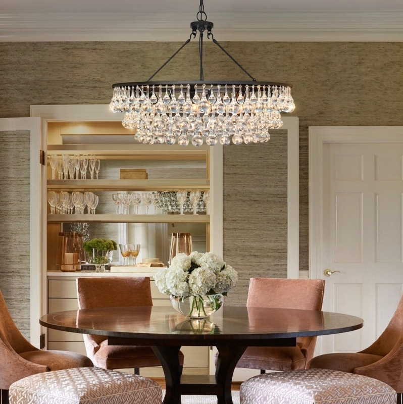 Elegant Dining Room Statement Lighting: Cascading Crystal Chandelier