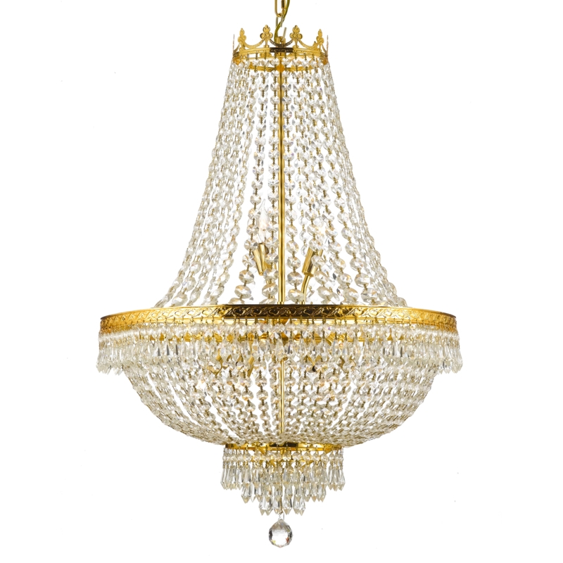 Elegant Gold Empire Chandelier, 14 Light Crystal Design