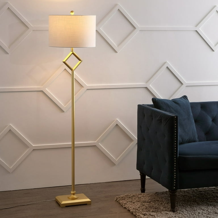 Elegant Gold Leaf Floor Lamp with Arched Silhouette and Drum Shade