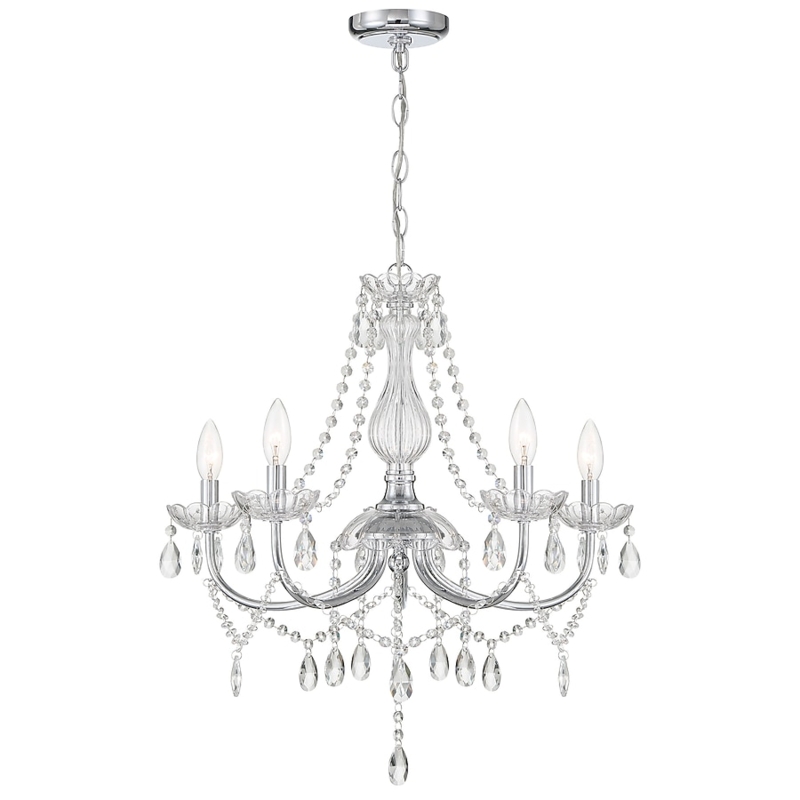 Elegant Polished Chrome Chandelier: 5-Light Crystal Fixture
