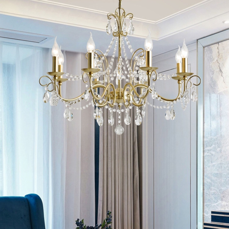 Elegant Three-Tiered Crystal Chandelier with Gold Finish