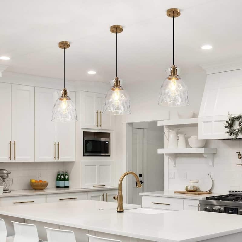 Elisie Mid-century Modern Pendant Light 1-Light Waterfall Glass Hammered  Dome Kitchen Island Lighting Dining Room - Overstock - 36154427