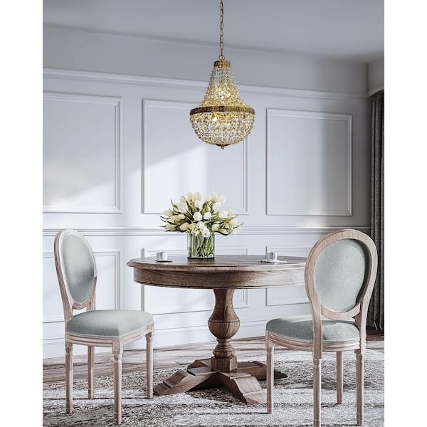 Empire Chandelier Antique Gold Frame with Cascading Crystal Beads.