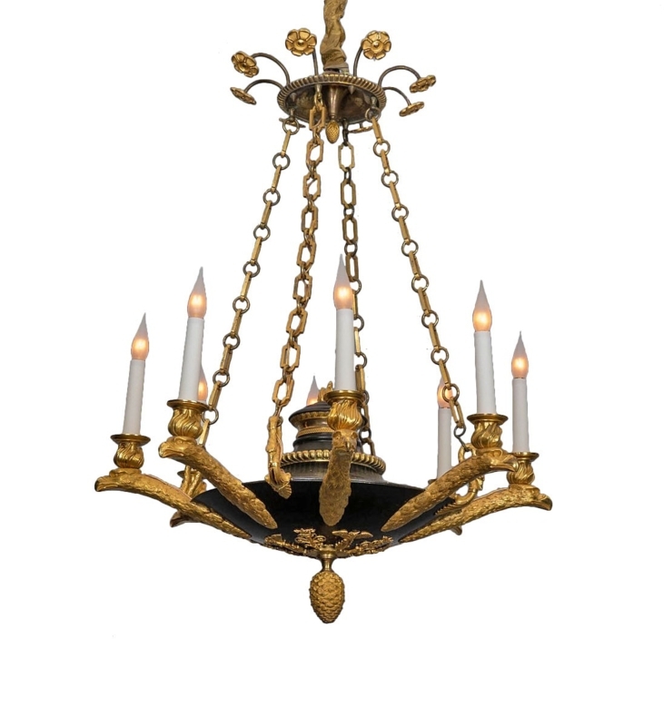 Empire Gilt and Patinated Bronze Chandelier with Winged Victory Arms