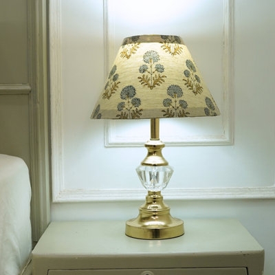 Empire Lamp Shade Blue Floral Block Print Linen Texture Cottagecore
