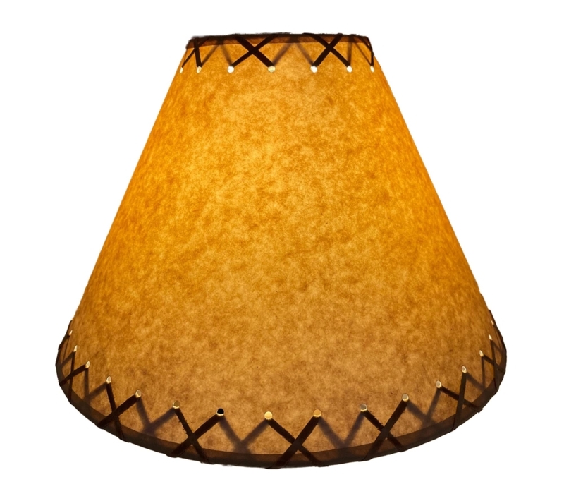 Empire Lamp Shade Oiled Kraft Paper Whipstitched Edges Rustic Lodge