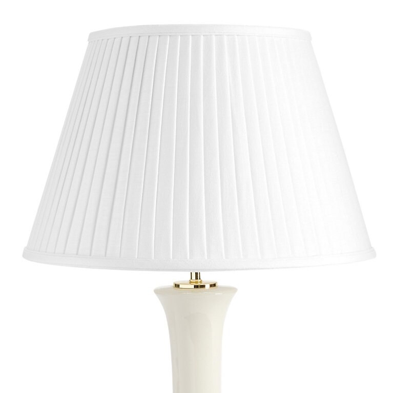 Empire Lamp Shade, White Linen-Like Fabric, Distinctive Side Pleats