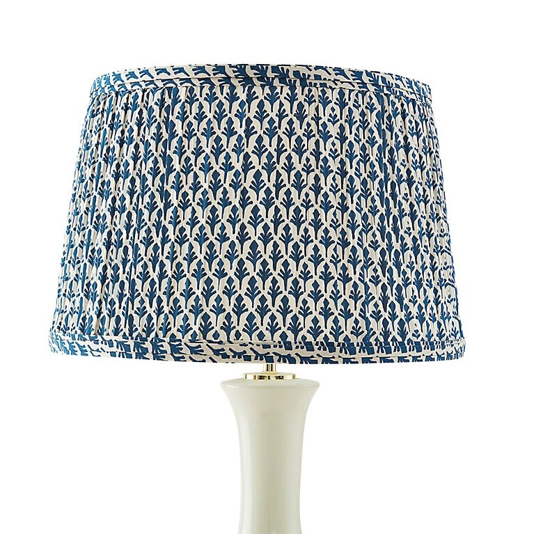 Empire Lamp Shade with Knife Pleats and Blue Botanical Print