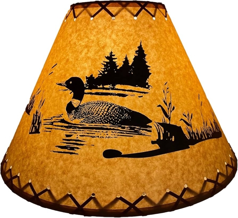 Empire Lamp Shade with Loon Silhouette on Oiled Paper for Cabin Decor.