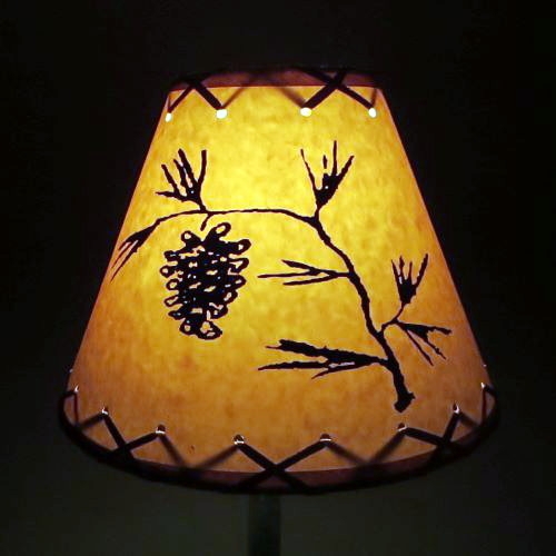 Empire Lamp Shade with Warm Amber Parchment Look and Pinecone Silhouette.