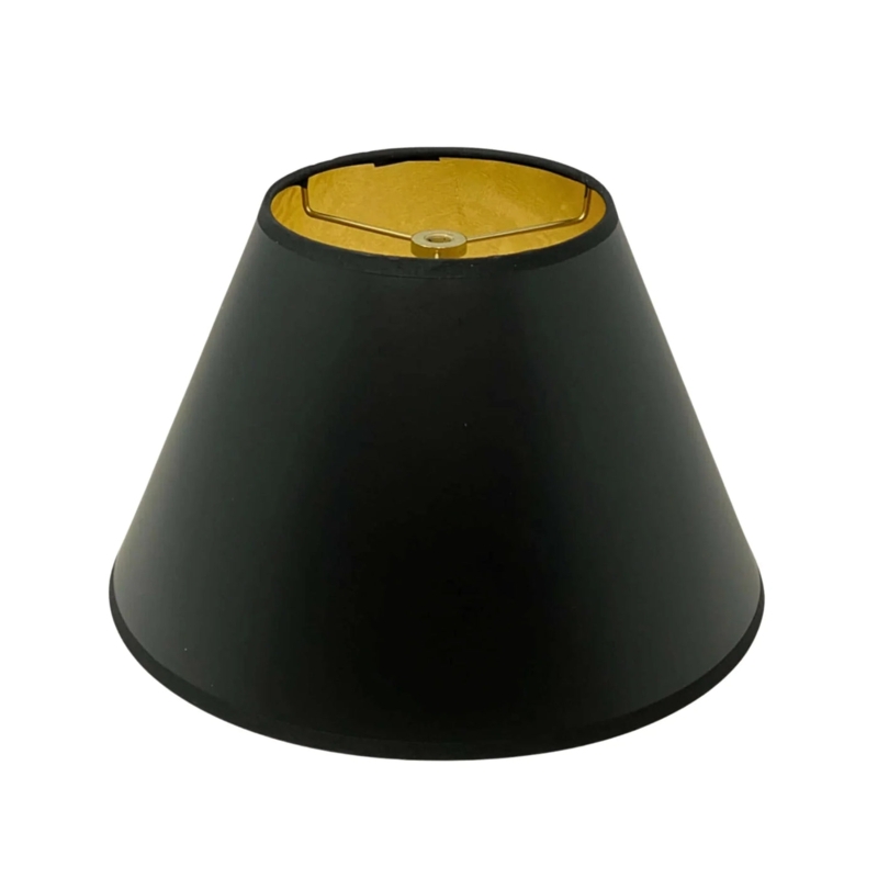 Empire Lampshade, Matte Black Parchment, Reflective Gold Interior Lining