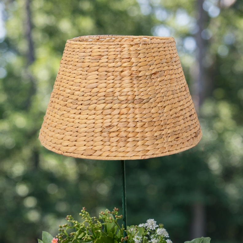 Empire Lampshade, Natural Water Hyacinth Weave, Braided Trim Edges, Coastal