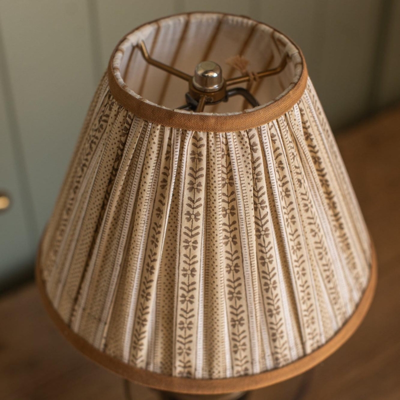 Empire Lampshade, Ochre Vertical Stripes, Tapered Silhouette, Traditional.