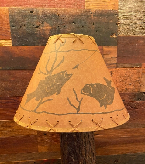 Empire Lampshade with Fish Motif & Whipstitched Laced Edges for Cabin.