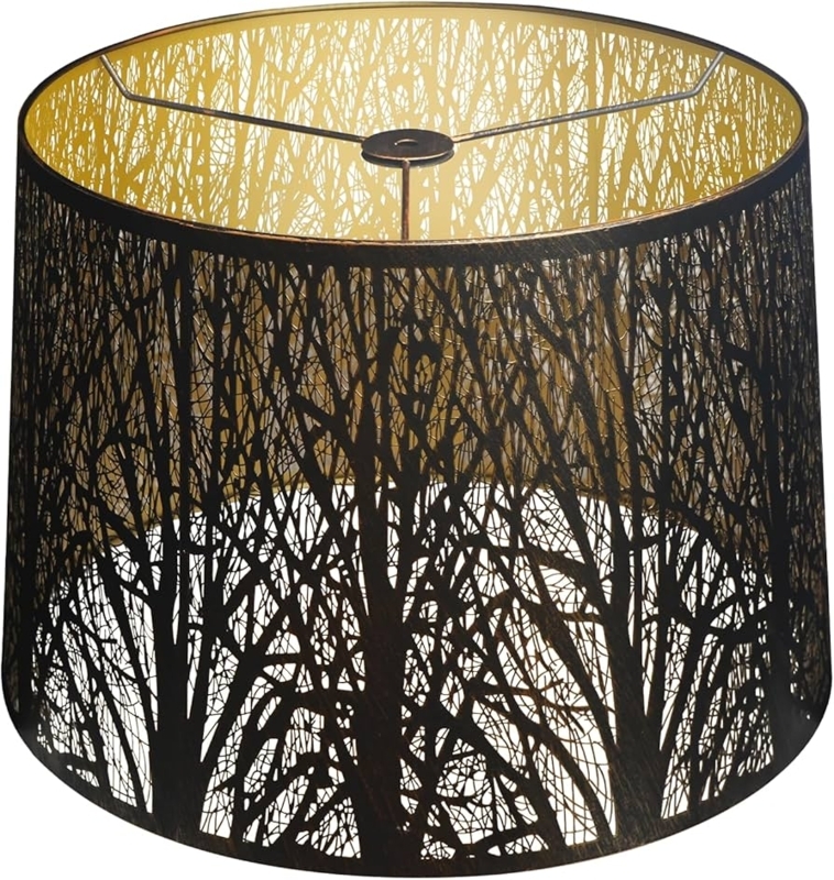 Empire Lampshade with Laser Cut Forest Design in Black Metal