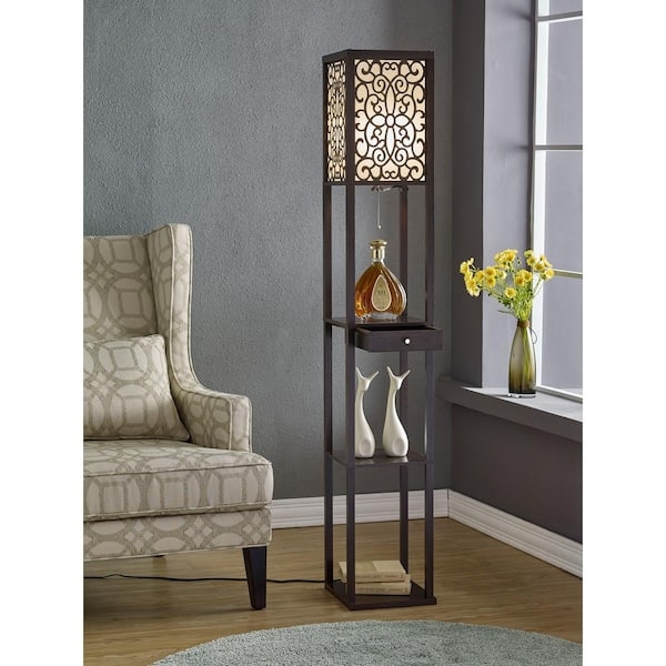 Etagere Floor Lamp | Storage Drawer, Shelves, Small Space Lighting Solution