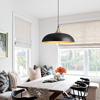 Eustace 17.7'' Farmhouse Vintage Pendant Lighting,Black and Gold Large  Pendant Light Fixtures,Dome Metal Chandelier for Kitchen Island, Hallway,  Dining Room, Bedroom -
